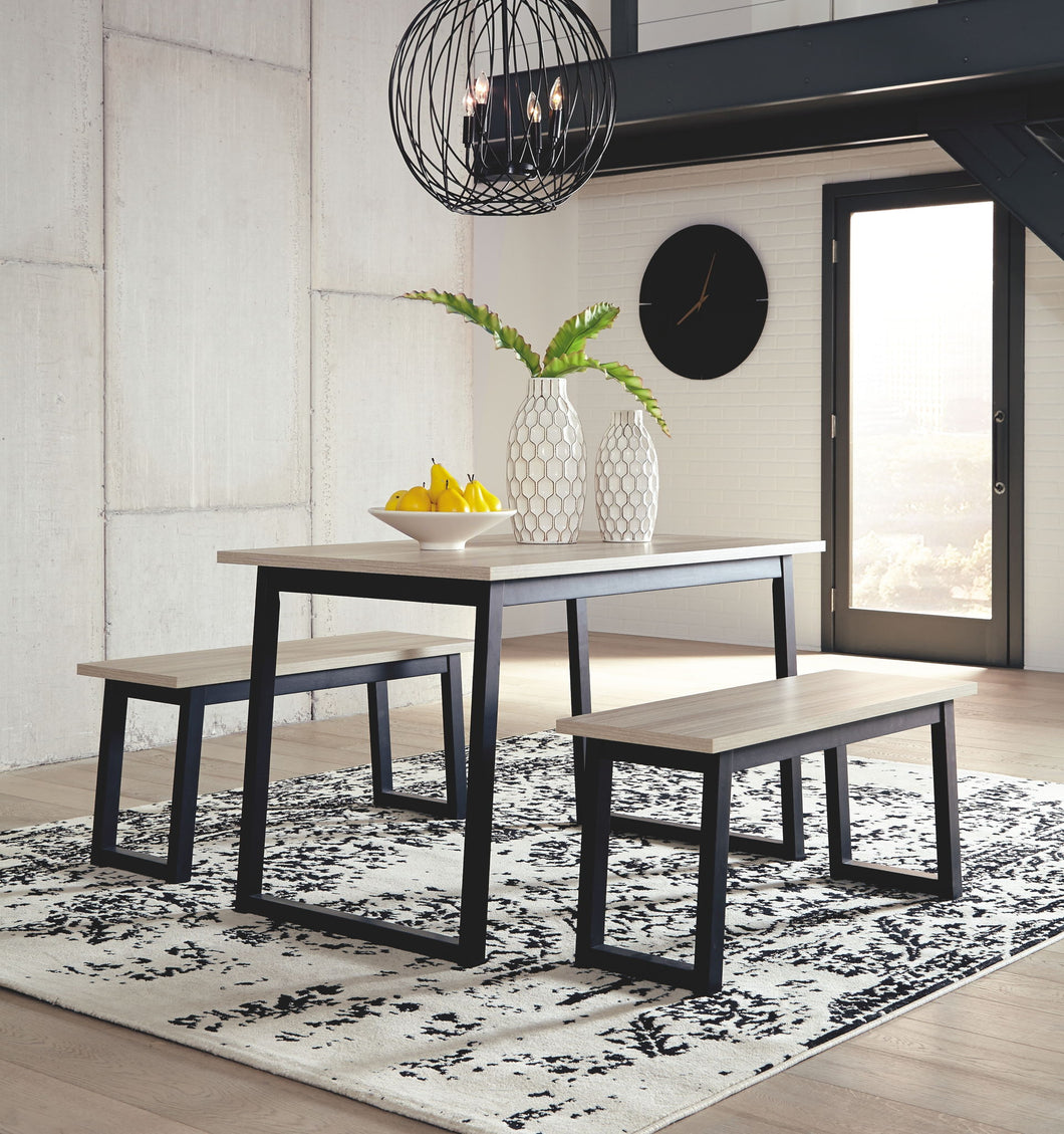 Waylowe Dining Room Table and Benches (Set of 3)